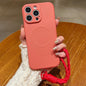 Solid Color Liquid Silicone Magnetic Phone Case with Lanyard, For iPhone 14 Pro