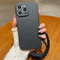 Solid Color Liquid Silicone Magnetic Phone Case with Lanyard, For iPhone 13 Pro