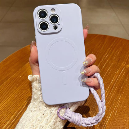 Solid Color Liquid Silicone Magnetic Phone Case with Lanyard, For iPhone 13 Pro