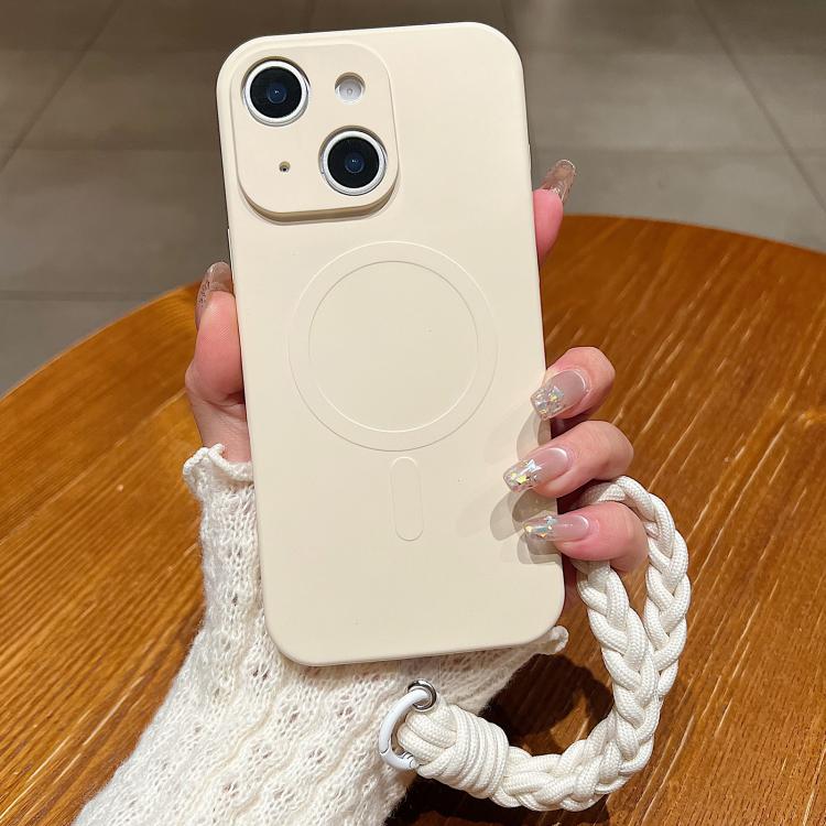 Solid Color Liquid Silicone Magnetic Phone Case with Lanyard, For iPhone 13