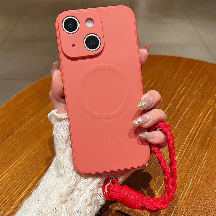 Solid Color Liquid Silicone Magnetic Phone Case with Lanyard, For iPhone 13