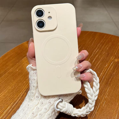 Solid Color Liquid Silicone Magnetic Phone Case with Lanyard, For iPhone 12