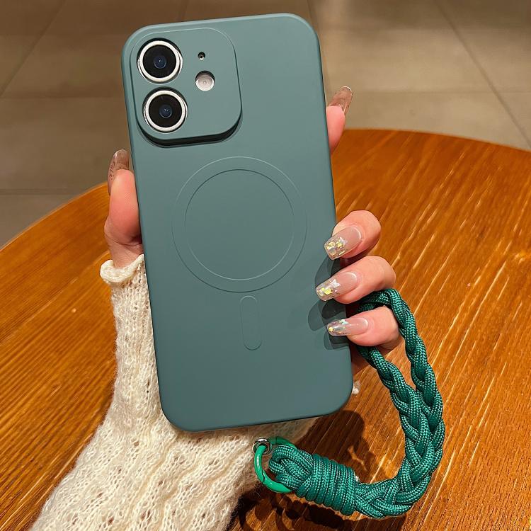Solid Color Liquid Silicone Magnetic Phone Case with Lanyard, For iPhone 12