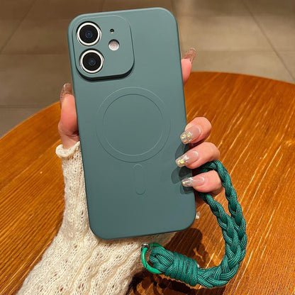 Solid Color Liquid Silicone Magnetic Phone Case with Lanyard, For iPhone 12