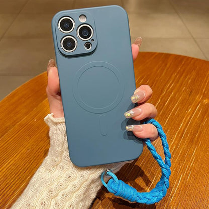 Solid Color Liquid Silicone Magnetic Phone Case with Lanyard, For iPhone 12 Pro Max