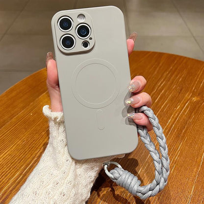 Solid Color Liquid Silicone Magnetic Phone Case with Lanyard, For iPhone 12 Pro Max