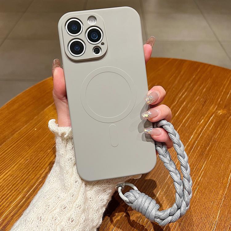 Solid Color Liquid Silicone Magnetic Phone Case with Lanyard, For iPhone 12 Pro