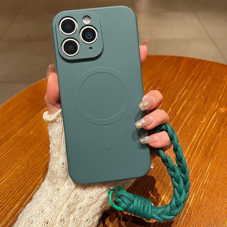 Solid Color Liquid Silicone Magnetic Phone Case with Lanyard, For iPhone 11 Pro Max