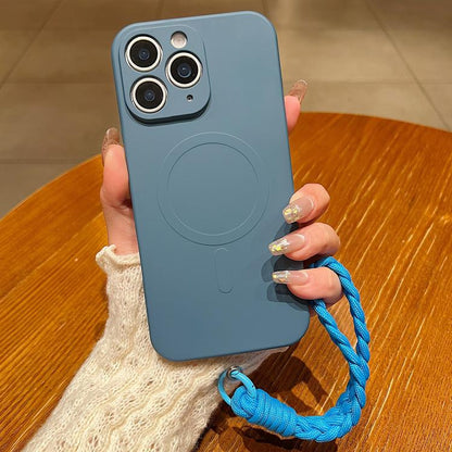 Solid Color Liquid Silicone Magnetic Phone Case with Lanyard, For iPhone 11 Pro Max