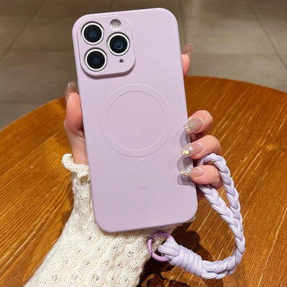 Solid Color Liquid Silicone Magnetic Phone Case with Lanyard, For iPhone 11 Pro Max