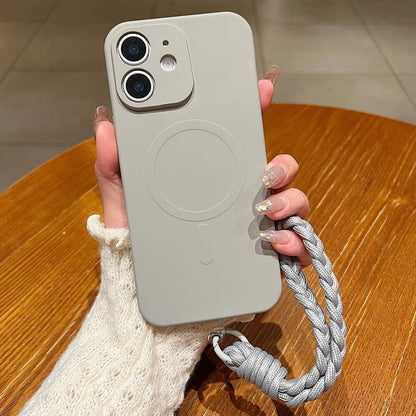 Solid Color Liquid Silicone Magnetic Phone Case with Lanyard, For iPhone 11