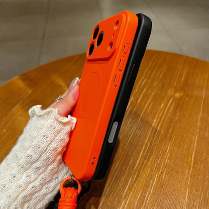 Solid Color Liquid Silicone Magnetic Phone Case with Lanyard, For iPhone 11