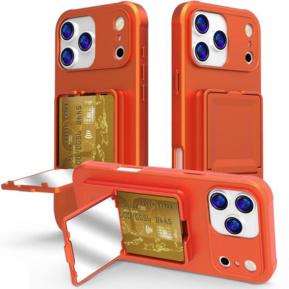 Skin Feel TPU Hidden Mirror Card Bag Phone Case with Stand, For iPhone 17 Pro Max, For iPhone 17 Pro, For iPhone 17, For iPhone Air