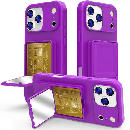 Skin Feel TPU Hidden Mirror Card Bag Phone Case with Stand, For iPhone 17 Pro Max, For iPhone 17 Pro, For iPhone 17, For iPhone Air