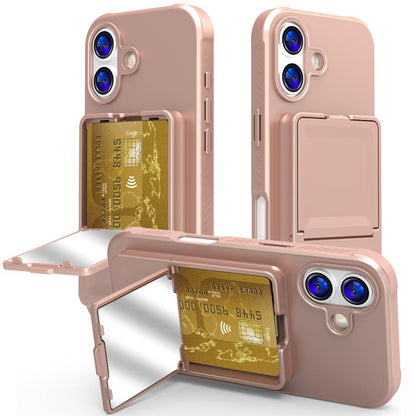 Skin Feel TPU Hidden Mirror Card Bag Phone Case with Stand, For iPhone 17 Pro Max, For iPhone 17 Pro, For iPhone 17, For iPhone Air