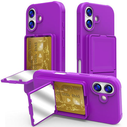 Skin Feel TPU Hidden Mirror Card Bag Phone Case with Stand, For iPhone 17 Pro Max, For iPhone 17 Pro, For iPhone 17, For iPhone Air