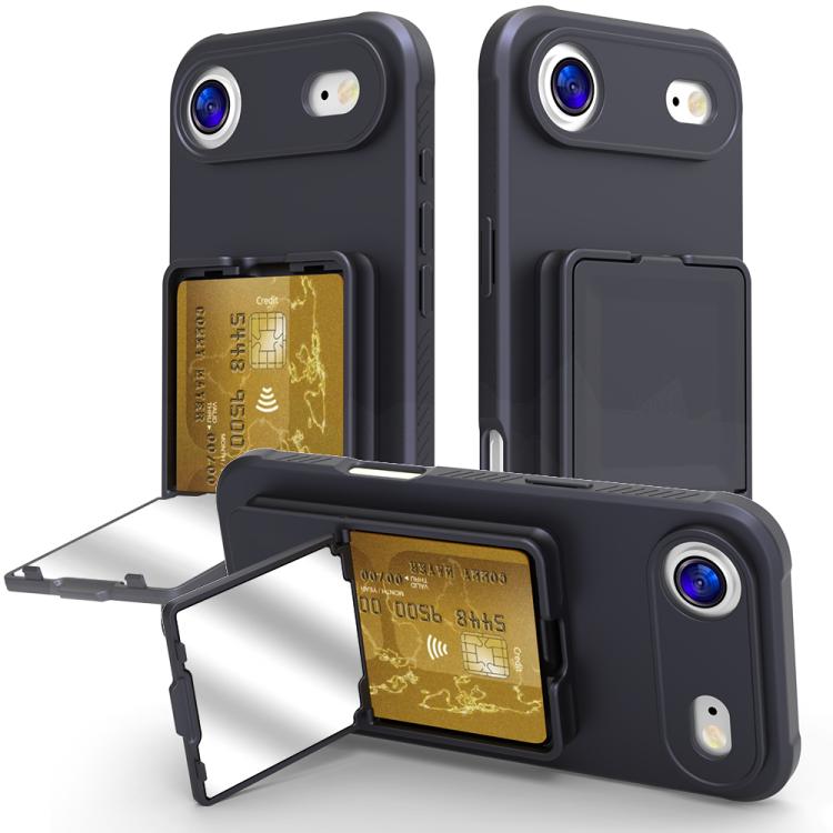 Skin Feel TPU Hidden Mirror Card Bag Phone Case with Stand, For iPhone 17 Pro Max, For iPhone 17 Pro, For iPhone 17, For iPhone Air