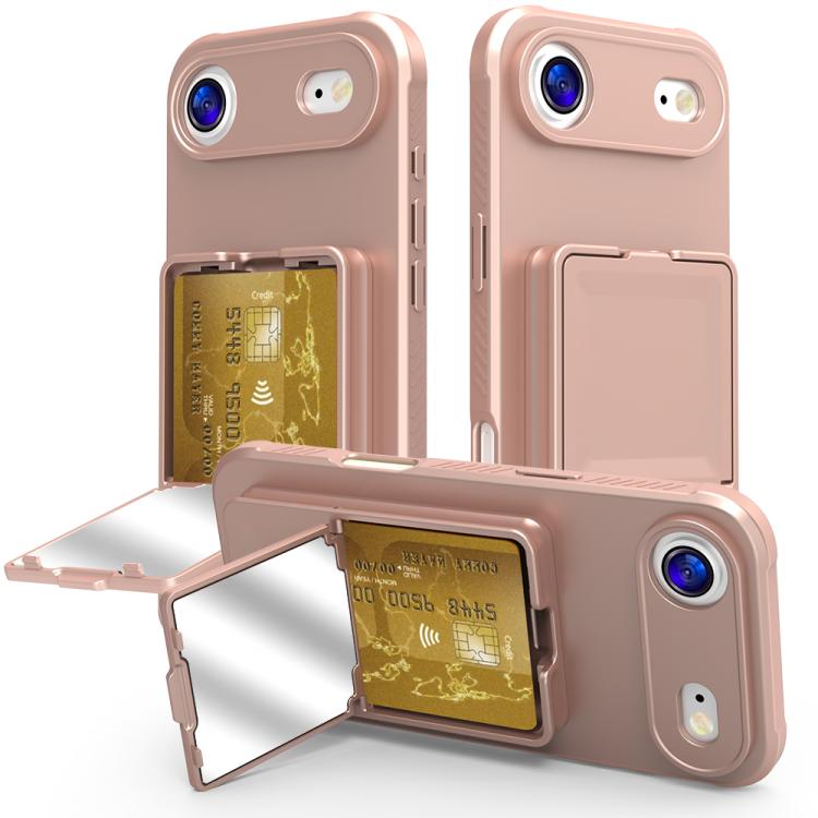 Skin Feel TPU Hidden Mirror Card Bag Phone Case with Stand, For iPhone 17 Pro Max, For iPhone 17 Pro, For iPhone 17, For iPhone Air