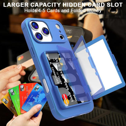 Skin Feel PC Hybrid TPU Horizontal Hidden Mirror Card Bag Phone Case, For iPhone 17 Pro Max, For iPhone 17 Pro, For iPhone 17, For iPhone Air