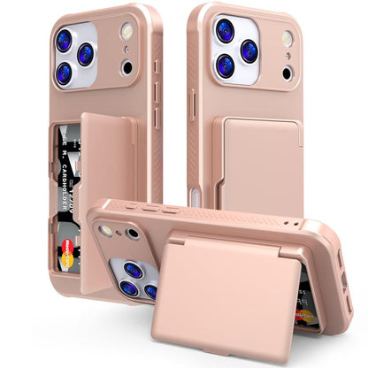 Skin Feel PC Hybrid TPU Horizontal Hidden Mirror Card Bag Phone Case, For iPhone 17 Pro Max, For iPhone 17 Pro, For iPhone 17, For iPhone Air