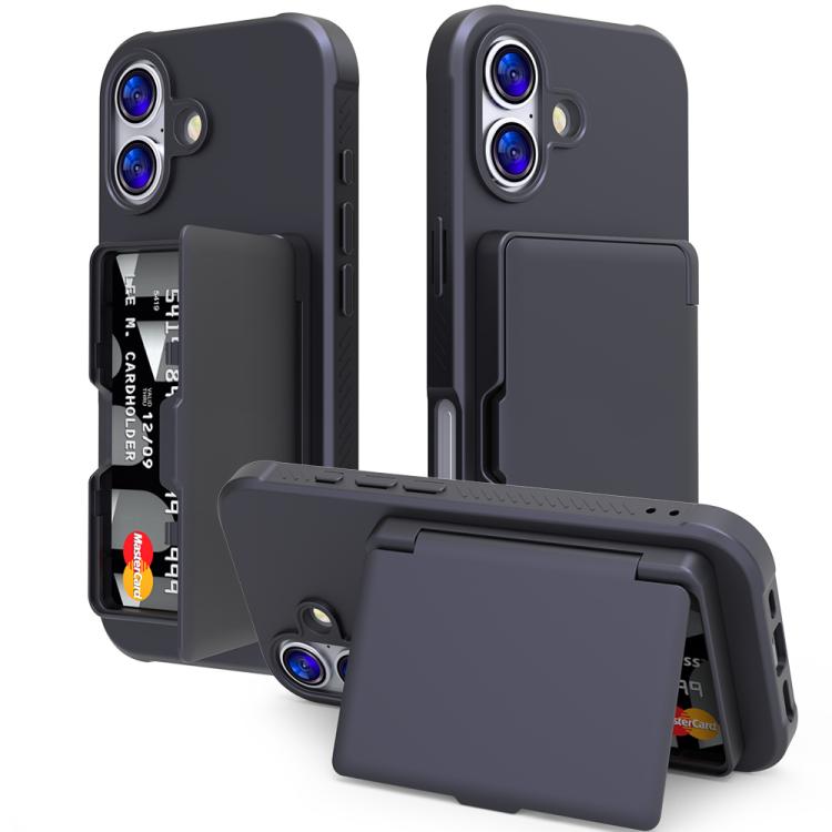 Skin Feel PC Hybrid TPU Horizontal Hidden Mirror Card Bag Phone Case, For iPhone 17 Pro Max, For iPhone 17 Pro, For iPhone 17, For iPhone Air