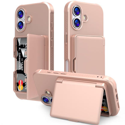 Skin Feel PC Hybrid TPU Horizontal Hidden Mirror Card Bag Phone Case, For iPhone 17 Pro Max, For iPhone 17 Pro, For iPhone 17, For iPhone Air
