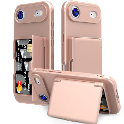 Skin Feel PC Hybrid TPU Horizontal Hidden Mirror Card Bag Phone Case, For iPhone 17 Pro Max, For iPhone 17 Pro, For iPhone 17, For iPhone Air