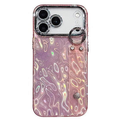 Plating Wrinkled Texture Wristband Holder TPU Phone Case with Lens Film, For iPhone 17 Pro Max, For iPhone 17 Pro, For iPhone 17, For iPhone Air, For iPhone 16 Pro Max, For iPhone 16 Pro, For iPhone 16 Plus, For iPhone 16