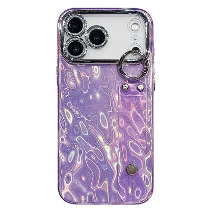 Plating Wrinkled Texture Wristband Holder TPU Phone Case with Lens Film, For iPhone 17 Pro Max, For iPhone 17 Pro, For iPhone 17, For iPhone Air, For iPhone 16 Pro Max, For iPhone 16 Pro, For iPhone 16 Plus, For iPhone 16