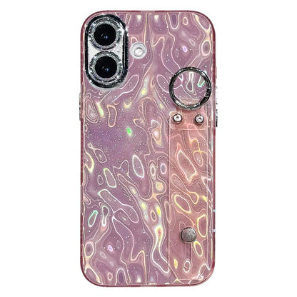Plating Wrinkled Texture Wristband Holder TPU Phone Case with Lens Film, For iPhone 17 Pro Max, For iPhone 17 Pro, For iPhone 17, For iPhone Air, For iPhone 16 Pro Max, For iPhone 16 Pro, For iPhone 16 Plus, For iPhone 16