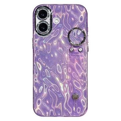 Plating Wrinkled Texture Wristband Holder TPU Phone Case with Lens Film, For iPhone 17 Pro Max, For iPhone 17 Pro, For iPhone 17, For iPhone Air, For iPhone 16 Pro Max, For iPhone 16 Pro, For iPhone 16 Plus, For iPhone 16