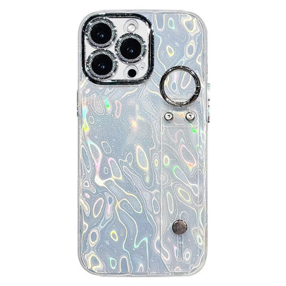 Plating Wrinkled Texture Wristband Holder TPU Phone Case with Lens Film, For iPhone 15 Pro Max, For iPhone 15 Pro, For iPhone 15, For iPhone 14, For iPhone 14 Pro, For iPhone 14 Pro Max, For iPhone 13 Pro Max, For iPhone 13 Pro