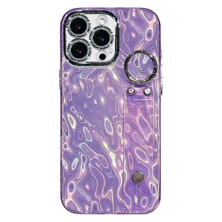 Plating Wrinkled Texture Wristband Holder TPU Phone Case with Lens Film, For iPhone 15 Pro Max, For iPhone 15 Pro, For iPhone 15, For iPhone 14, For iPhone 14 Pro, For iPhone 14 Pro Max, For iPhone 13 Pro Max, For iPhone 13 Pro