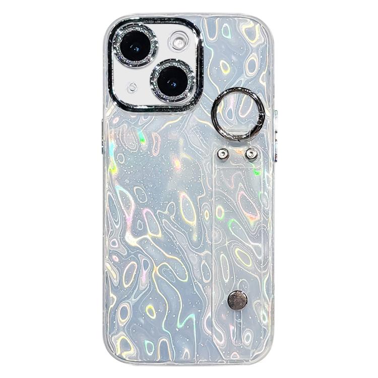 Plating Wrinkled Texture Wristband Holder TPU Phone Case with Lens Film, For iPhone 13