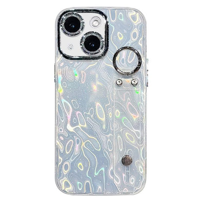 Plating Wrinkled Texture Wristband Holder TPU Phone Case with Lens Film, For iPhone 13