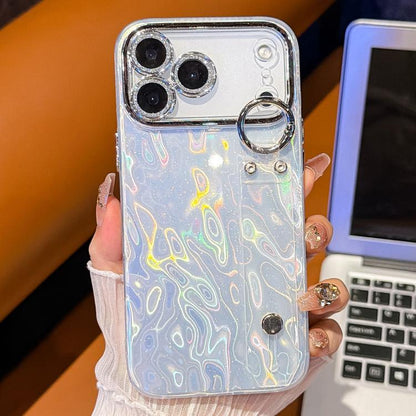 Plating Wrinkled Texture Wristband Holder TPU Phone Case with Lens Film, For iPhone 13