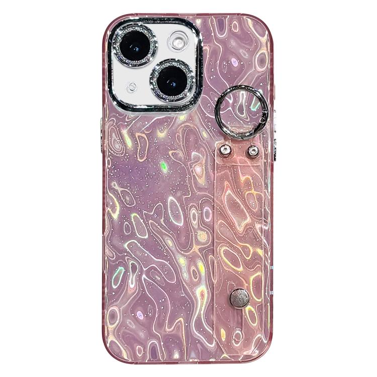 Plating Wrinkled Texture Wristband Holder TPU Phone Case with Lens Film, For iPhone 13