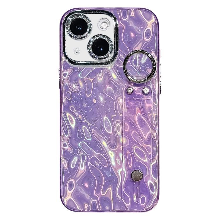 Plating Wrinkled Texture Wristband Holder TPU Phone Case with Lens Film, For iPhone 13
