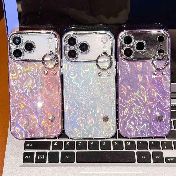 Plating Wrinkled Texture Wristband Holder TPU Phone Case with Lens Film, For iPhone 13