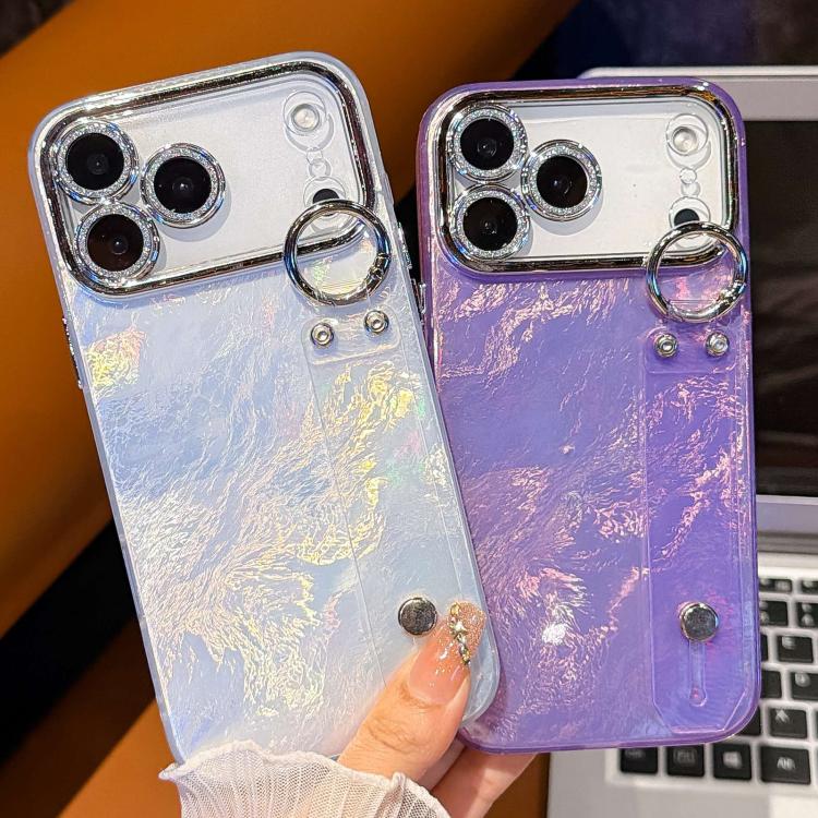Plating Wrinkled Texture Wristband Holder TPU Phone Case with Lens Film, For iPhone 13