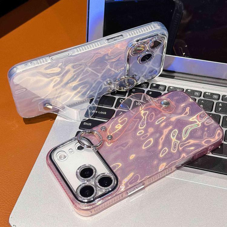Plating Wrinkled Texture Wristband Holder TPU Phone Case with Lens Film, For iPhone 13