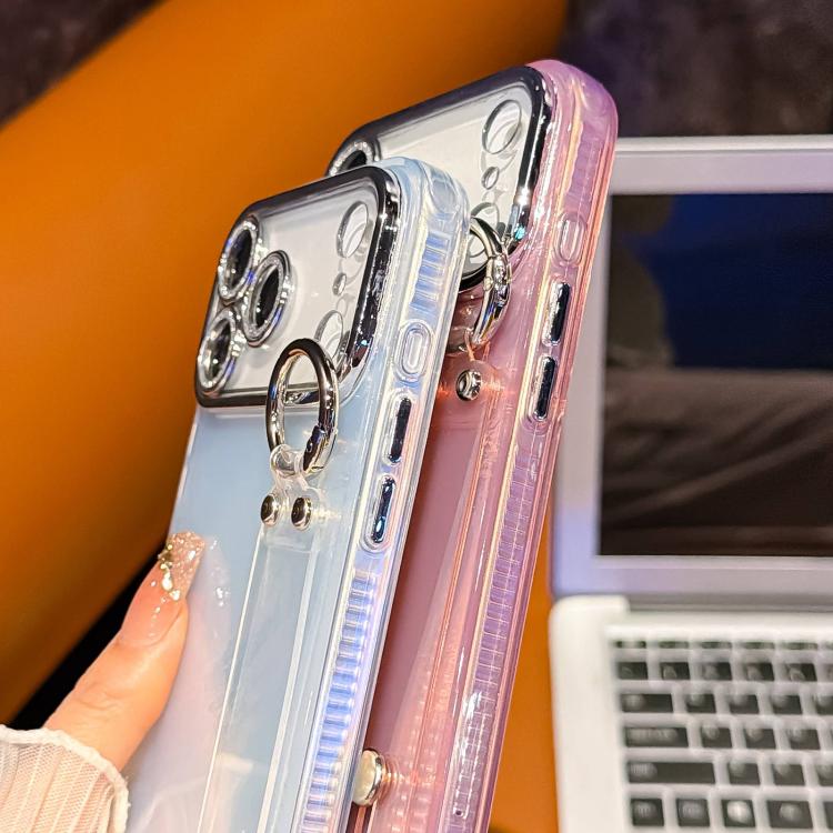 Plating Wrinkled Texture Wristband Holder TPU Phone Case with Lens Film, For iPhone 13