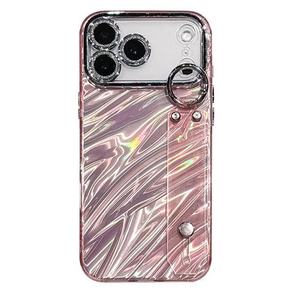 Plating Ripples Texture Wristband Holder TPU Phone Case with Lens Film, For iPhone 17 Pro Max, For iPhone 17 Pro, For iPhone 17, For iPhone Air, For iPhone 16 Pro Max, For iPhone 16 Pro, For iPhone 16 Plus, For iPhone 16