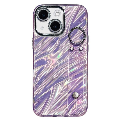 Plating Ripples Texture Wristband Holder TPU Phone Case with Lens Film, For iPhone 15 Pro Max, For iPhone 15 Pro, For iPhone 15, For iPhone 14, For iPhone 14 Pro, For iPhone 14 Pro Max, For iPhone 13 Pro Max, For iPhone 13 Pro