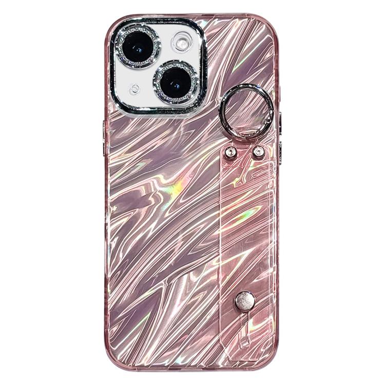 Plating Ripples Texture Wristband Holder TPU Phone Case with Lens Film, For iPhone 15 Pro Max, For iPhone 15 Pro, For iPhone 15, For iPhone 14, For iPhone 14 Pro, For iPhone 14 Pro Max, For iPhone 13 Pro Max, For iPhone 13 Pro
