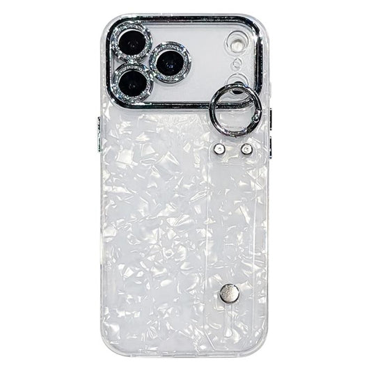 Plating Shell Texture Wristband Holder TPU Phone Case with Lens Film, For iPhone 17 Pro Max, For iPhone 17 Pro, For iPhone 17, For iPhone Air, For iPhone 16 Pro Max, For iPhone 16 Pro, For iPhone 16 Plus, For iPhone 16