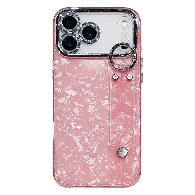 Plating Shell Texture Wristband Holder TPU Phone Case with Lens Film, For iPhone 17 Pro Max, For iPhone 17 Pro, For iPhone 17, For iPhone Air, For iPhone 16 Pro Max, For iPhone 16 Pro, For iPhone 16 Plus, For iPhone 16