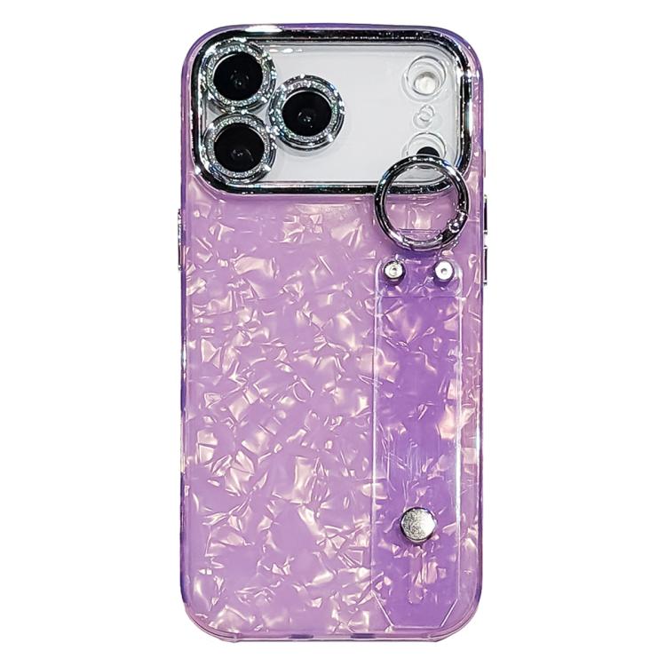Plating Shell Texture Wristband Holder TPU Phone Case with Lens Film, For iPhone 17 Pro Max, For iPhone 17 Pro, For iPhone 17, For iPhone Air, For iPhone 16 Pro Max, For iPhone 16 Pro, For iPhone 16 Plus, For iPhone 16