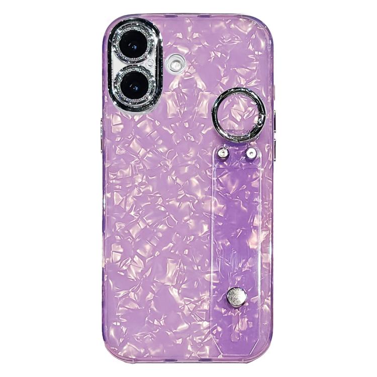 Plating Shell Texture Wristband Holder TPU Phone Case with Lens Film, For iPhone 17 Pro Max, For iPhone 17 Pro, For iPhone 17, For iPhone Air, For iPhone 16 Pro Max, For iPhone 16 Pro, For iPhone 16 Plus, For iPhone 16