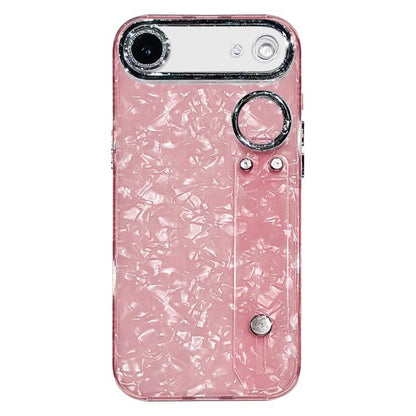 Plating Shell Texture Wristband Holder TPU Phone Case with Lens Film, For iPhone 17 Pro Max, For iPhone 17 Pro, For iPhone 17, For iPhone Air, For iPhone 16 Pro Max, For iPhone 16 Pro, For iPhone 16 Plus, For iPhone 16
